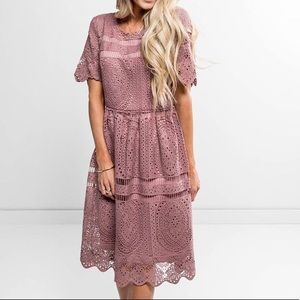 Mauve lace midi dress